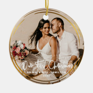 Ornamento De Cerâmica Nosso Primeiro Natal Foto do Sr e Sra em Moldura D