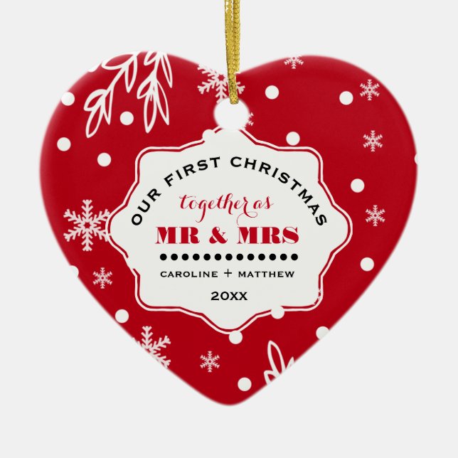 Ornamento De Cerâmica Nosso Primeiro Natal. Foto personalizada (Frente)