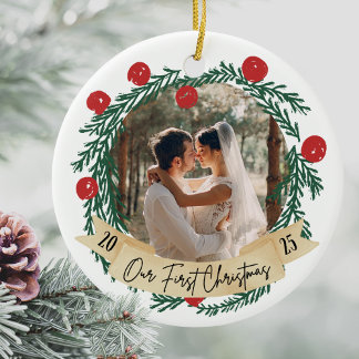 Ornamento De Cerâmica Nosso Primeiro Natal Foto Personalizada Casal