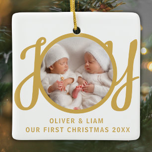 Ornamento De Cerâmica Nosso Primeiro Natal Gêmeos Foto Lembrança
