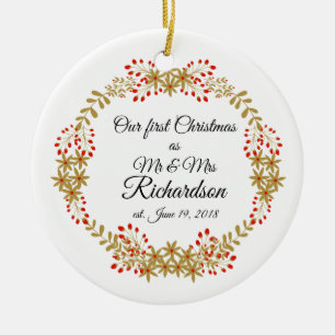 Ornamento De Cerâmica Nosso primeiro Natal junto como o Sr. & a Sra.