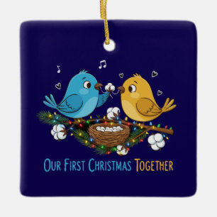 Ornamento De Cerâmica Nosso Primeiro Natal Juntos Casalzinho Fofo