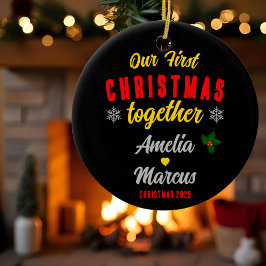 Ornamento De Cerâmica Nosso Primeiro Natal Juntos Com Flocos De Neve