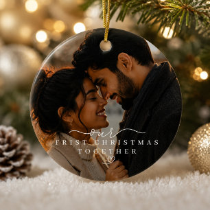Ornamento De Cerâmica Nosso Primeiro Natal Juntos Foto de Casal Moderno