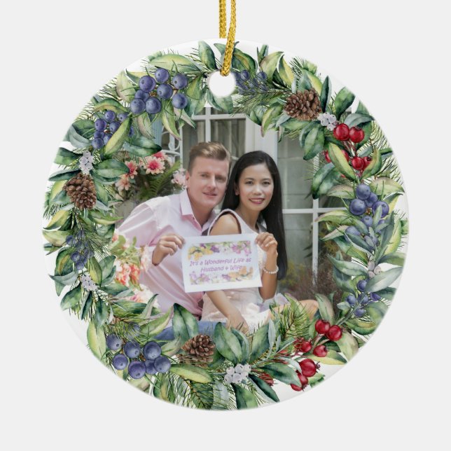 Ornamento De Cerâmica Nosso Primeiro Natal Juntos | Foto personalizada (Frente)