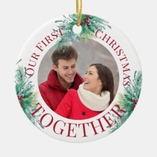 Ornamento De Cerâmica Nosso Primeiro Natal Juntos Foto Personalizada Aze