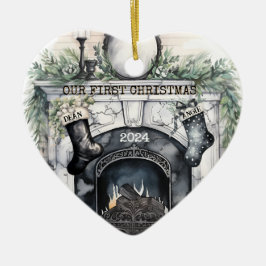 Ornamento De Cerâmica Nosso Primeiro Natal juntos Personalizado