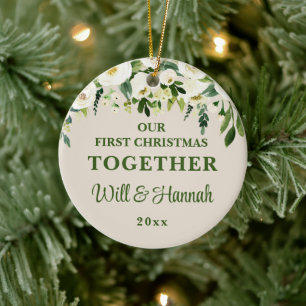 Ornamento De Cerâmica Nosso Primeiro Natal Juntos Personalizaram Casal