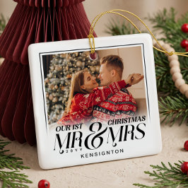 Ornamento De Cerâmica Nosso Primeiro Natal Moderno Foto de Casal