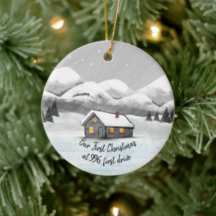 Ornamento De Cerâmica nosso primeiro Natal na nossa nova cabine