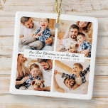 Ornamento De Cerâmica Nosso Primeiro Natal Na Nossa Nova Casa, Moderna 4<br><div class="desc">Design é composto por tipografia quic moderna com sans serif e serif font. Adicione fotos personalizadas da família e da nova casa e ano.</div>