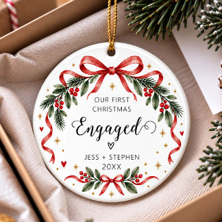 Ornamento De Cerâmica Nosso Primeiro Natal Noivo Arco Vermelho