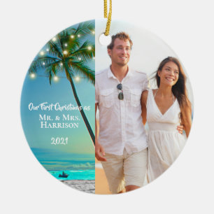 Ornamento De Cerâmica Nosso Primeiro Natal Novatos 2 Fotografias Tropica