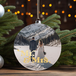 Ornamento De Cerâmica Nosso Primeiro Natal Sr e Sra Elegante Foto de Cas