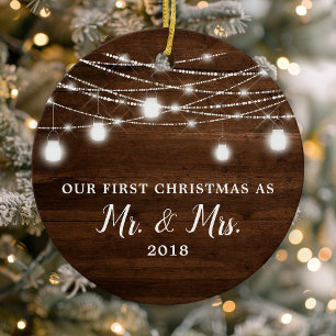 Ornamento De Cerâmica Nosso Primeiro Natal Sr. e Sra. Festa Custom