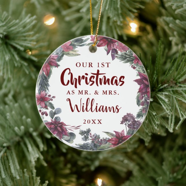 Ornamento De Cerâmica Nosso Primeiro Natal Sr. Floral Foto (Árvore)