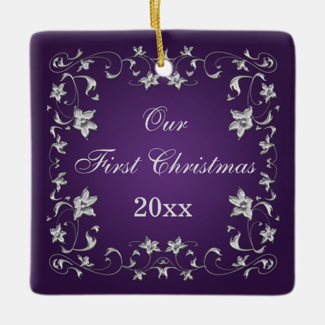 Ornamento De Cerâmica Nosso Primeiro Pedido de Manutenção de Natal (Frente)