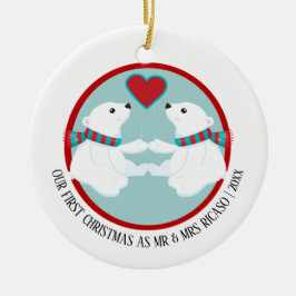 Ornamento De Cerâmica Nosso Primeiro Urso Polar de Natal Personalizado