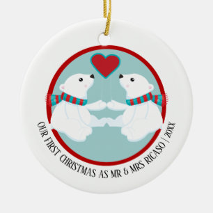 Ornamento De Cerâmica Nosso urso polar do primeiro Natal personalizado