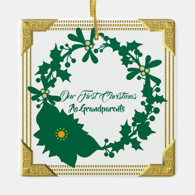 Ornamento De Cerâmica Nossos Avós de Natal, Poinsettia Holly (Frente)