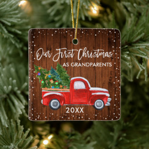 Ornamento De Cerâmica Nossos Avós de Natal, Wood Truck Snow