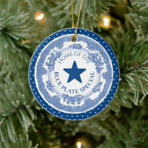 Ornamento De Cerâmica Nostalgia especial com placa azul no Natal culinár