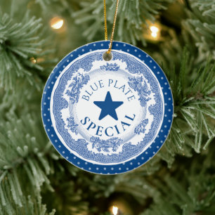Ornamento De Cerâmica Nostalgia especial com placa azul no Natal culinár