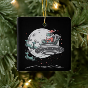 Ornamento De Cerâmica Nostálgico Papai Noel ET OVNI Natal Criptozoologia