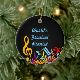 Ornamento De Cerâmica Notas de música coloridas personalizadas em preto