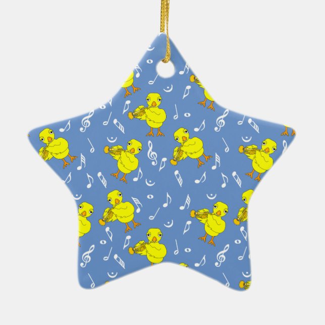 Ornamento De Cerâmica Notas de música do Pintinho de trompetes (Verso)