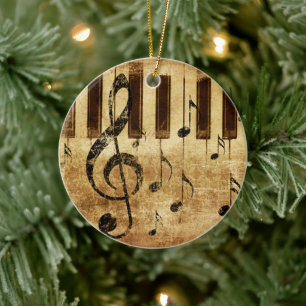 Ornamento De Cerâmica Notas de música retrô e piano