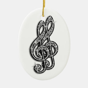 Ornamento De Cerâmica Notas Musicais Black & Silver Glitzy Sparkly Diama
