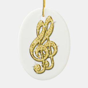 Ornamento De Cerâmica Notas Musicais Brilhantes de Diamante Dourado