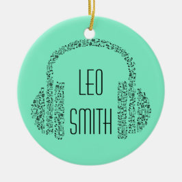 Ornamento De Cerâmica Notas sobre temas de música fones de ouvido nome p