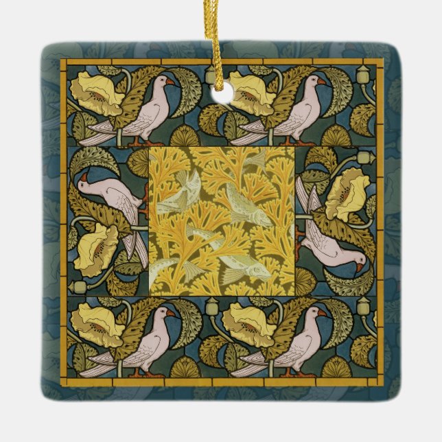 Ornamento De Cerâmica Nouveau De Peixe Amarelo Azul-Pombo (Frente)