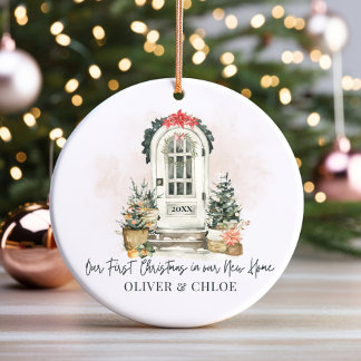 Ornamento De Cerâmica Nova Casa Personalizada Primeira Aquarela de Natal