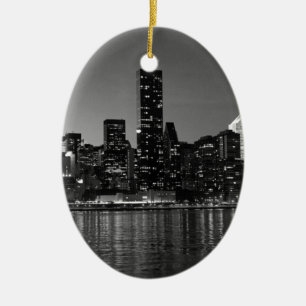 Ornamento De Cerâmica Nova Iorque de Skyscapers Branco Preto Silhouette