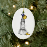 Ornamento De Cerâmica Nova Iorque Hanukkah Gelt NYC Skyscraper Holiday<br><div class="desc">Apresenta uma ilustração original de um marco clássico da NYC "vestido" com gelt para a temporada de férias. Ideal para celebrar Hanukkah! Esta ilustração Chanukah também está disponível em outros produtos. Não vê o que está procurando? Precisa de ajuda para a personalização? Entre em contato com Rebecca para ter algo...</div>