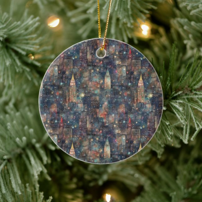 Ornamento De Cerâmica Nova Iorque no Ano Novo em Aquarelas (Árvore)