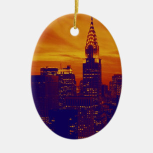 Ornamento De Cerâmica Nova Iorque Pop de Arte Azul Laranja