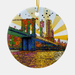Ornamento De Cerâmica Nova Iorque psicodélico: Ponte Brooklyn, WTC nº 