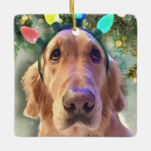 Ornamento De Cerâmica Nova The Ouro Retriever - Luzes de Natal