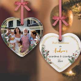 Ornamento De Cerâmica Nova Vovô Holly & Pine Foto Dourada