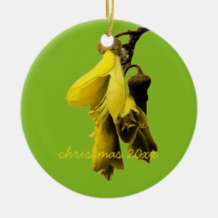 ORNAMENTO DE CERÂMICA NOVA ZEALAND KOWHAI FLOWER AMARELO COR VERDE KIWI