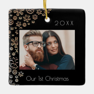 Ornamento De Cerâmica Novatos de fotos negras de Natal de 1rua