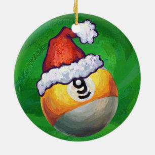 Ornamento De Cerâmica Nove Ball em Santa Hat em Verde
