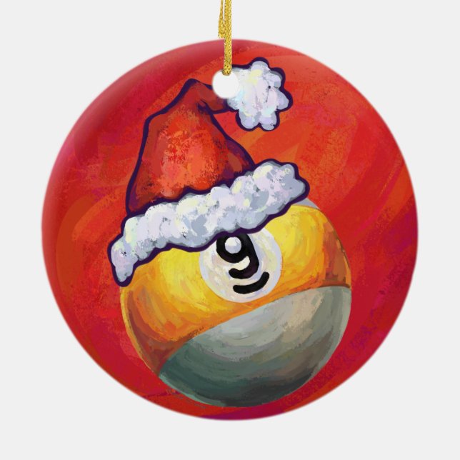 Ornamento De Cerâmica Nove Ball em Santa Hat em Vermelho (Traseira)