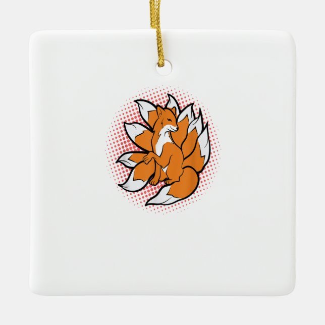 Ornamento De Cerâmica Nove Kitsune japonesa Fox Kami Inari para Gi (Frente)
