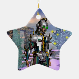 Ornamento De Cerâmica NOVO ANO DE UMA Estrela de Apphire Azul CYBORG