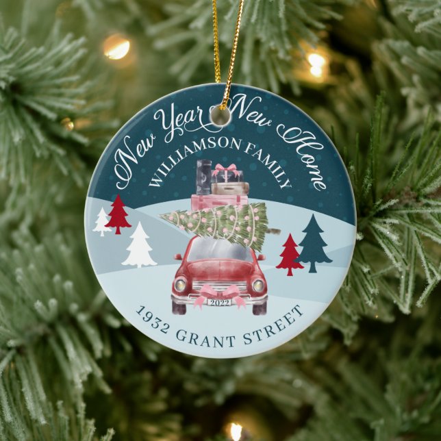 Ornamento De Cerâmica Novo ano Nova Casa Red Retro Car Manutenção de Fot (Árvore)